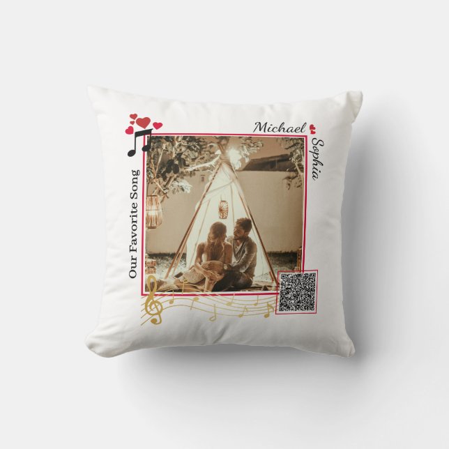 Coussin Code QR de chanson photo moderne personnalisé roug (Recto)