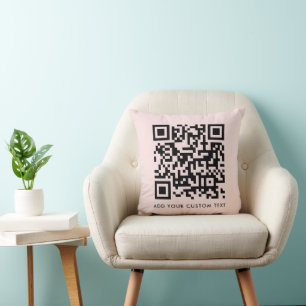 Coussin Code QR   Minimaliste rose pâle Simple Scannable