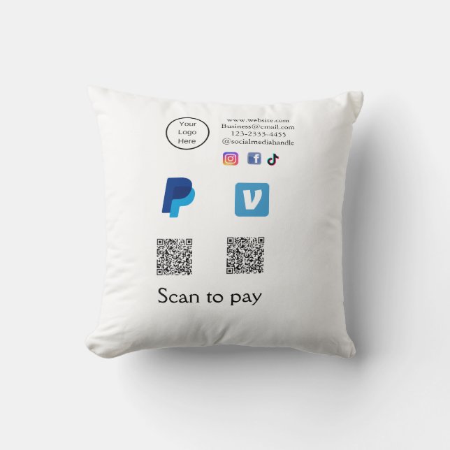 Coussin Code QR PayPal venmo scan pay ajouter médias socia (Recto)