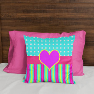 Coussin Coeur arc-en-ciel coloré Pois rayé