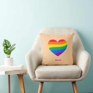 Coussin Cœur Arc-en-Ciel Rétro - Art Abstrait Coloré Migno