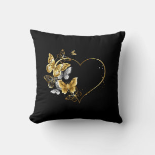Coussin Coeur aux papillons d'or