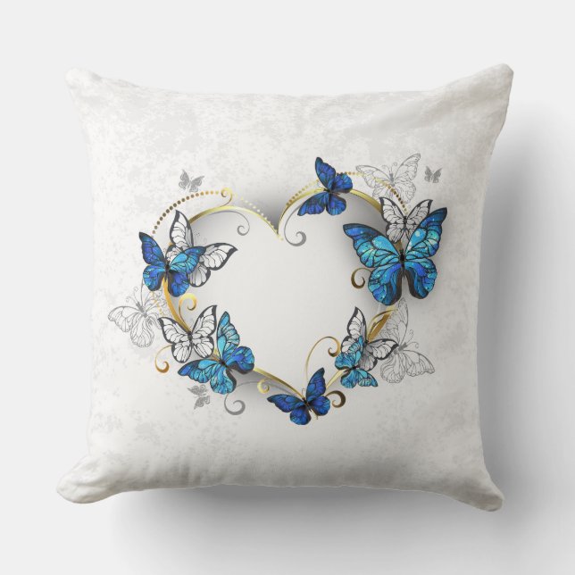 Coussin Coeur bijoux avec papillons Morpho (Recto)