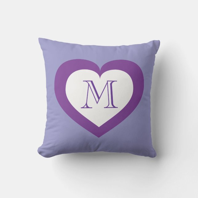 Coussin Coeur blanc et violet monogramme (Recto)