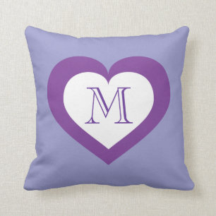 Coussin Coeur blanc et violet monogramme
