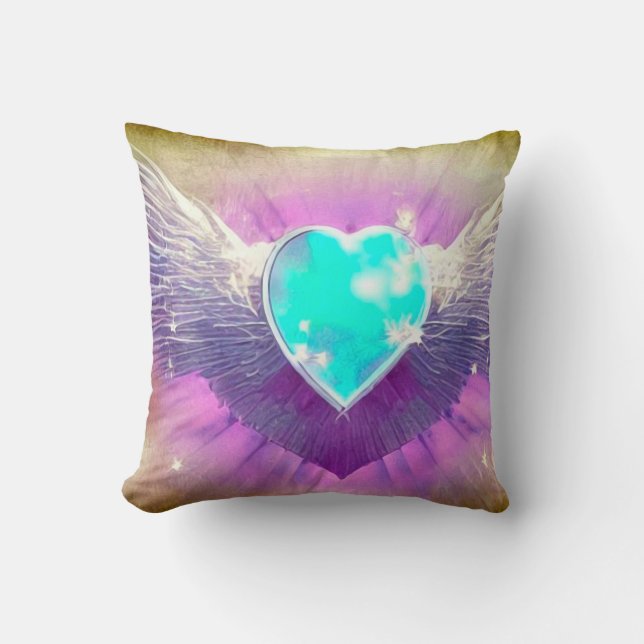 Coussin Coeur bleu avec ailes (Recto)