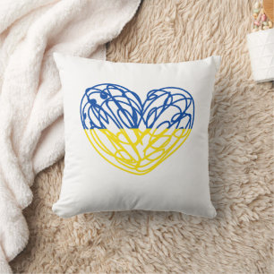 Coussin Coeur bleu et jaune, drapeau ukrainien