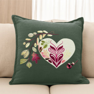 COUSSIN COEUR BOHO-STYLE AVEC ORNAMENTS FLEURS DESIGN