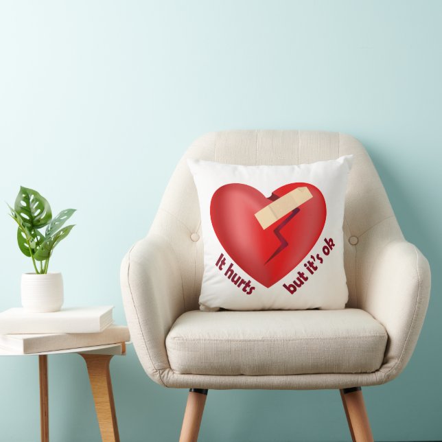 Coussin Coeur brisé guéri avec patch et citation de vie (Chaise)