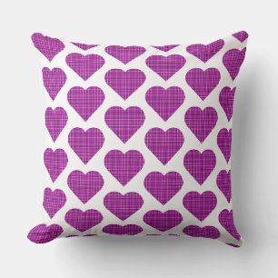 Coussin Cœur Carreaux Rose Violet Noir