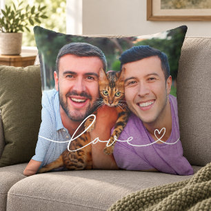Coussin Cœur d'amour écriture photo couple blanc