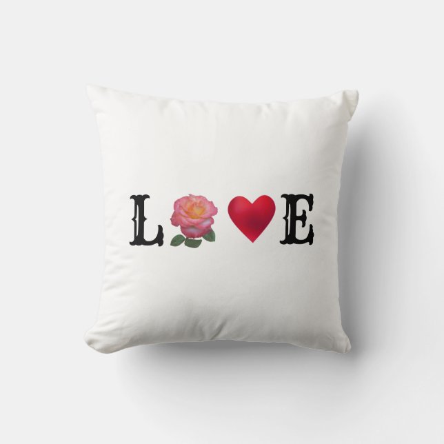 Coussin Cœur d'amour et fleur de rose (Recto)