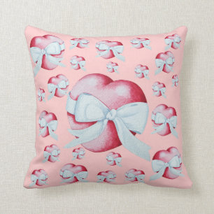 Coussin coeur d'amour rouge romantique et arc blanc