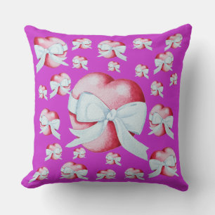 Coussin coeur d'amour rouge romantique et arc blanc
