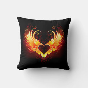 Coussin Cœur d'ange de feu avec des ailes
