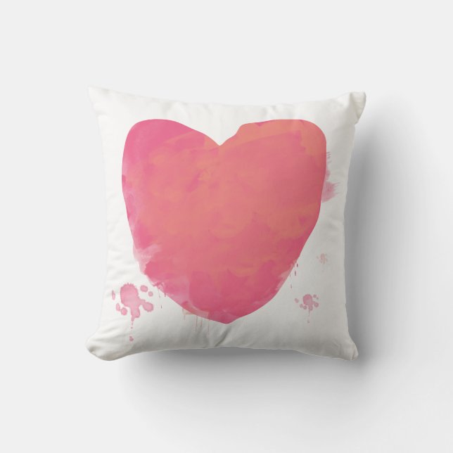 Coussin Coeur d'aquarelle rose (Recto)