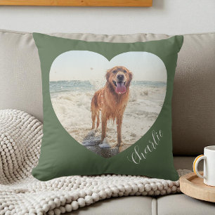 Coussin Cœur de compagnie vert Photo Script Chien personna