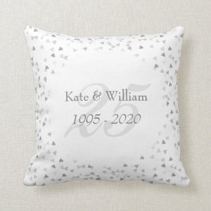 Coussin Cœur de confettis d'argent pour les 25 ans de mari