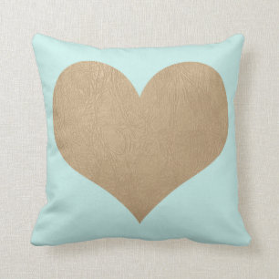 Coussin coeur de cuir de menthe et d'or de faux