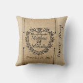 Coussin Coeur de fantaisie de date d'anniversaire de toile (Verso)