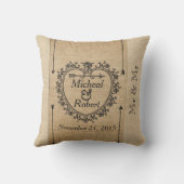 Coussin Coeur de fantaisie gai de date d'anniversaire de (Verso)