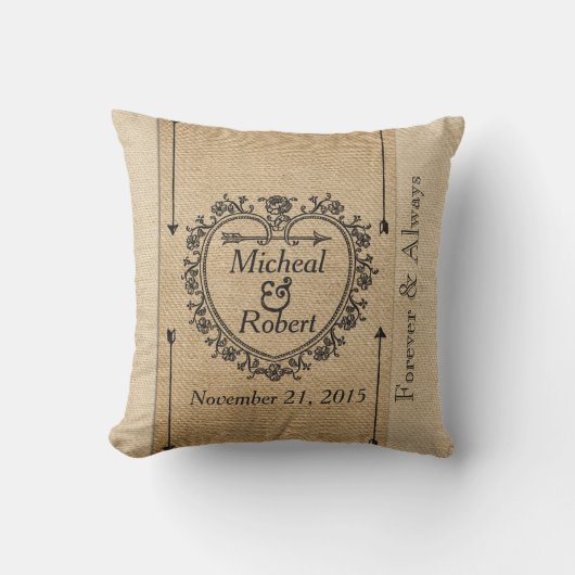 Coussin Coeur de fantaisie gai de date d'anniversaire de (Recto)