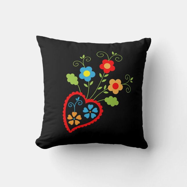 Coussin Coeur de floraison folklorique portugais (Recto)