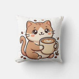 Coussin cœur de latte de chat Kawaii