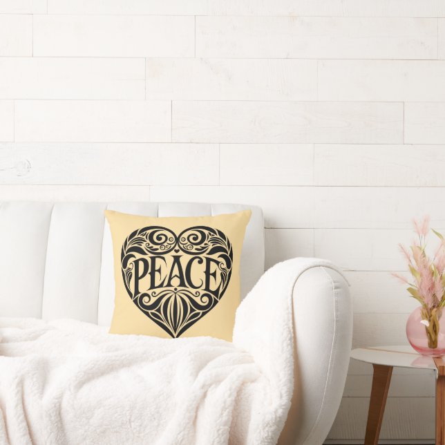 COUSSIN CŒUR DE PAIX NOIR ET BLANC (Canapé)