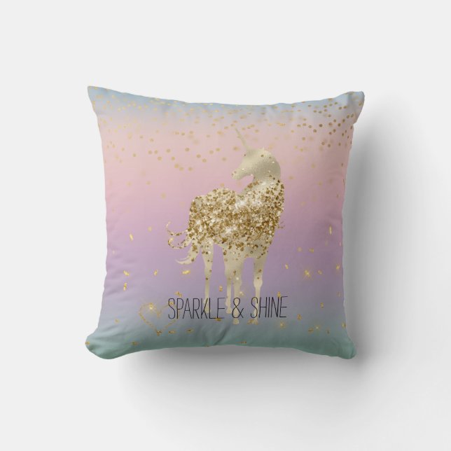 Coussin Coeur de Parties scintillant Unicorn Ombre Gold Co (Recto)