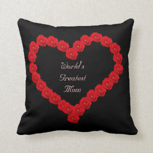 Coussin Coeur de rose rouge pour la maman
