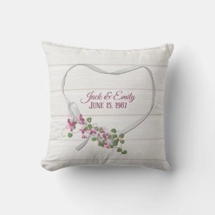 Coussin Coeur de ruban floral avec date Mariage