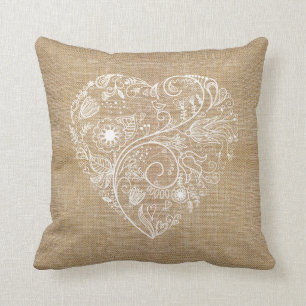 Coussin Coeur de toile de fleur de toile de jute