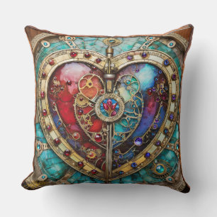 Coussin Cœur de verre teinté rouge et bleu Série Steampunk