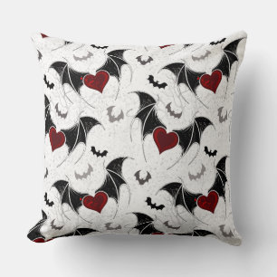 Coussin Cœur d'Halloween avec ailes de chauve-souris noire