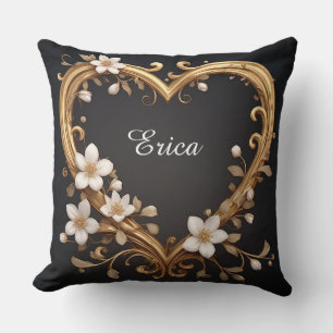 Coussin 💛 Cœur doré orné Élégant Romantique Mariage