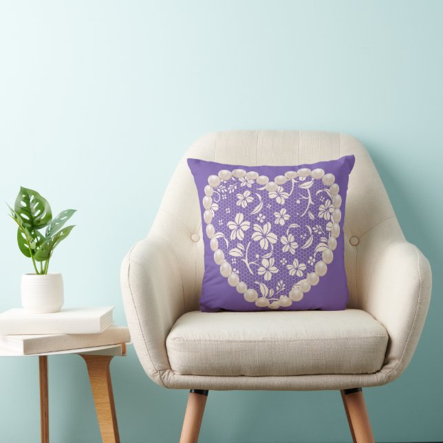 Coussin Cœur en dentelle avec perles (Chaise)