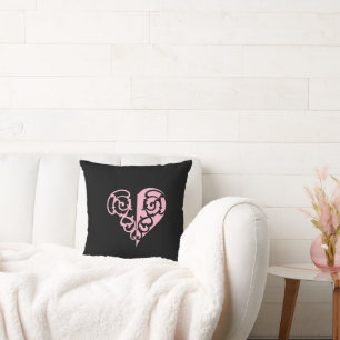 Coussin Coeur en fibre rose et noire