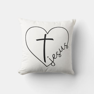 Coussin Cœur et Croix de Jésus