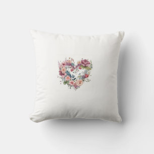 Coussin Cœur Floral Aquarelle – Illustration Romantique de