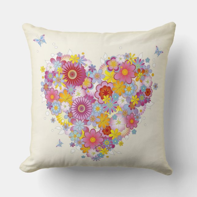 Coussin Coeur floral avec des papillons (Recto)