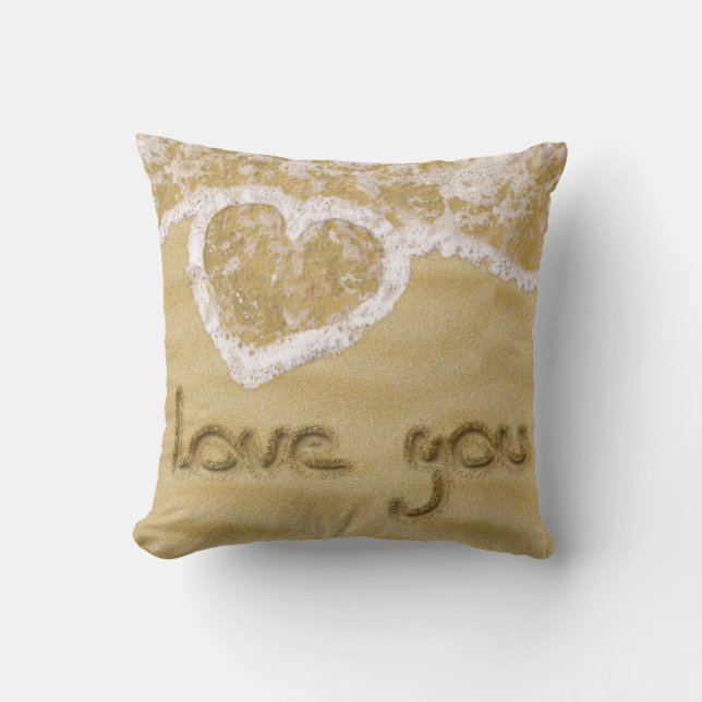 Coussin Coeur "Love you" écrit dans Sable (Recto)