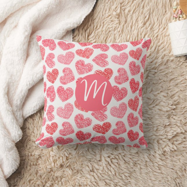 Coussin Coeur mignon rouge griffé Saint Valentin Monogramm (Couverture)