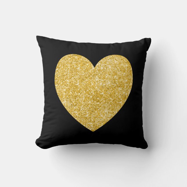 Coussin Coeur photo Parties scintillant noir et or (Recto)