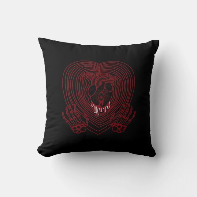 Coussin Coeur Pleurant En Rouge - Skeleton Coeurs Mains (Recto)