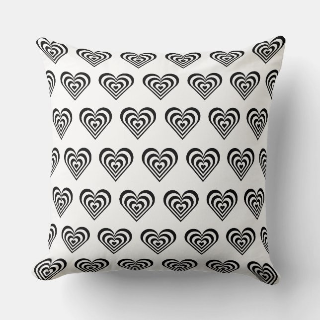 Coussin Cœur rayé noir et blanc sur fond blanc (Recto)