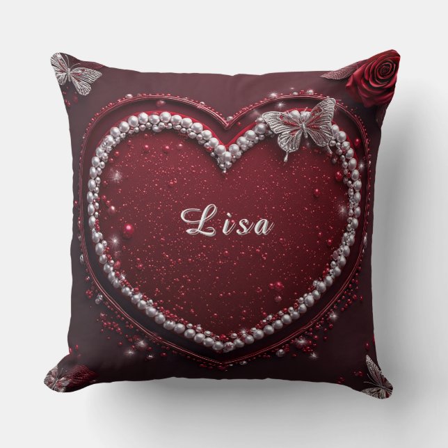 Coussin Cœur romantique avec bordure de perle (Recto)