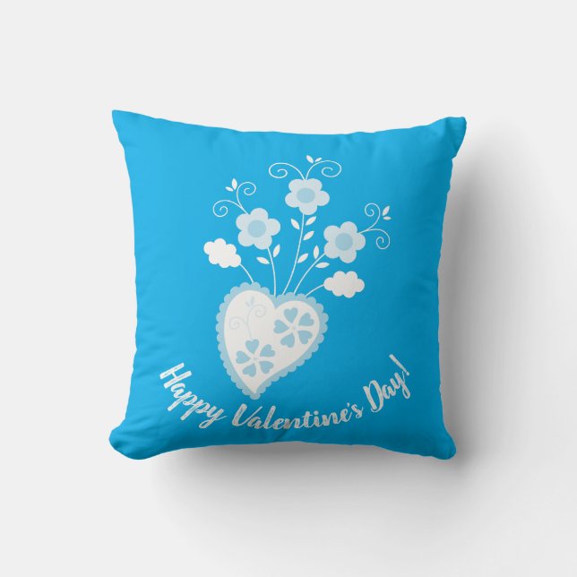 Coussin Coeur romantique bleu portugais (Recto)