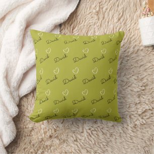 Coussin Cœur Romantique Nom Personnalisé Beige