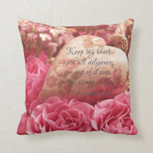 Coussin Coeur rose; Votre Coeur KJV Bible Verse